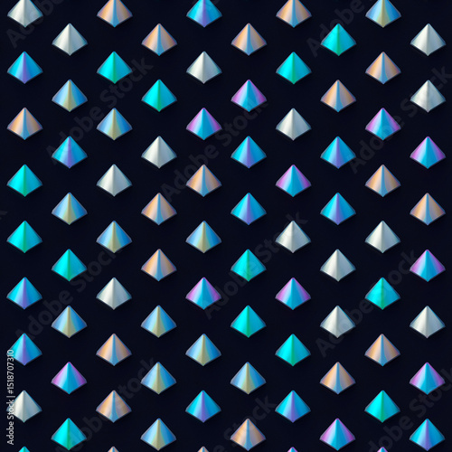 3D illustration, jewelry, shiny multicolored holographic pyramids on background