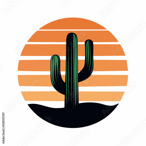 Ícone de Cacto com fundo de pôr do sol laranja