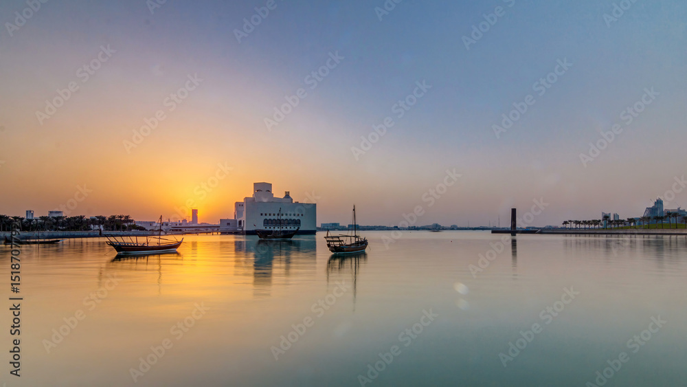 Fototapeta premium Sunset near Museum of Islamic Art in Doha timelapse, Qatar