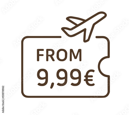 Airplane ticket icon with price from 9.99 euros  