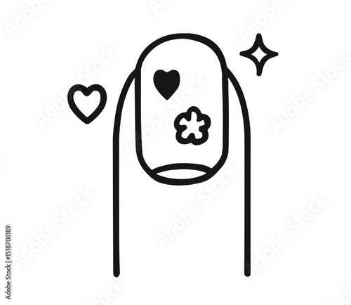 Outline of decorated nail with hearts and stars for beauty concept  