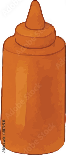 A bright orange mustard squeeze bottle, a staple condiment in American cuisine. Used for burgers, hot dogs, sandwiches, and barbecue dishes, adding tangy flavor to meals
