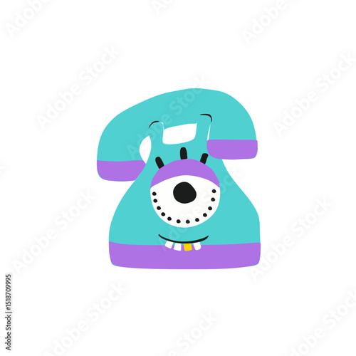 Cute Cartoon Monster Telephone with Single Eye and Smile in Naive Flat Vector SVG on Transparent Background – Playful Character for Kids’ Communication Apps, Contact Screens, and Fantasy Designs