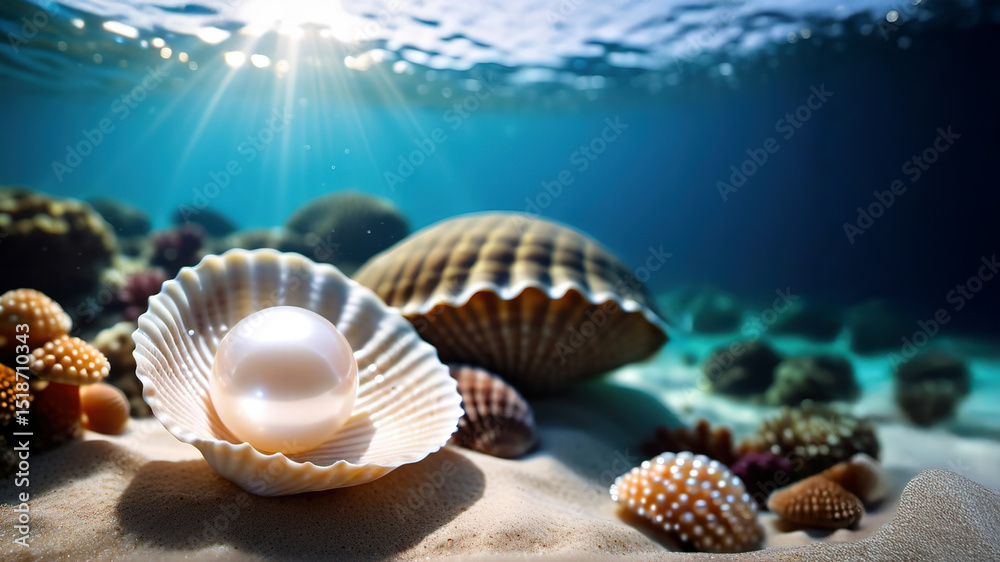 Sea pearl in open shell Sea pearl in open shell