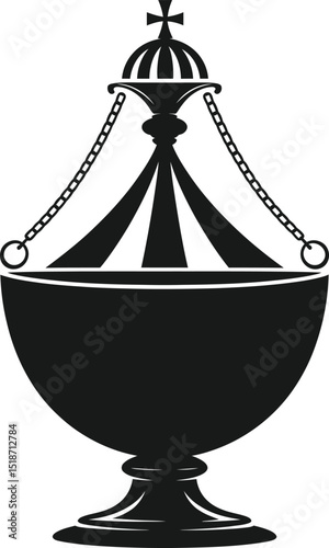 Hanging Incense Burner Silhouette Vector – Religious Censer Icon