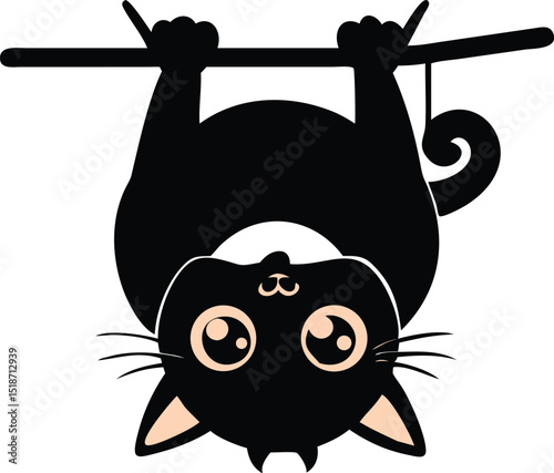a black and white illustration of a cat hanging up