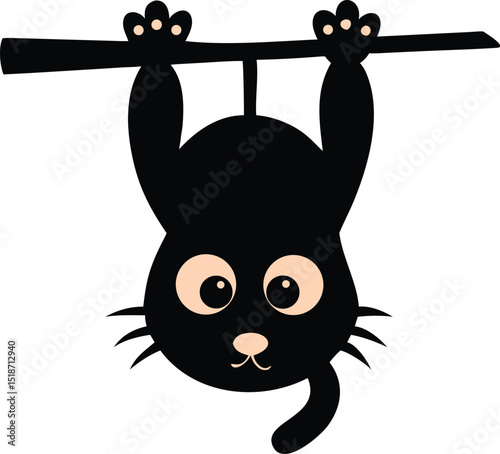 a black and white illustration of a cat hanging up