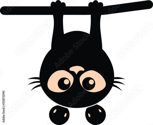 a black and white illustration of a cat hanging up