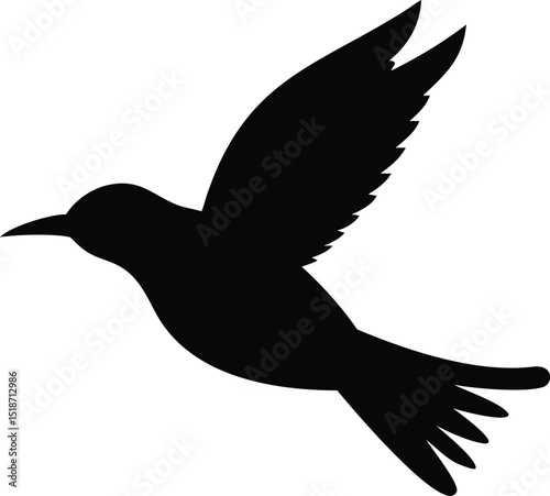 a black bird with a long beak flying in the air