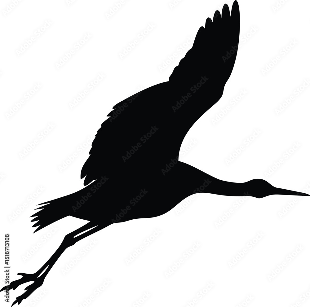 Fototapeta premium a black silhouette of a crane in flight isolated