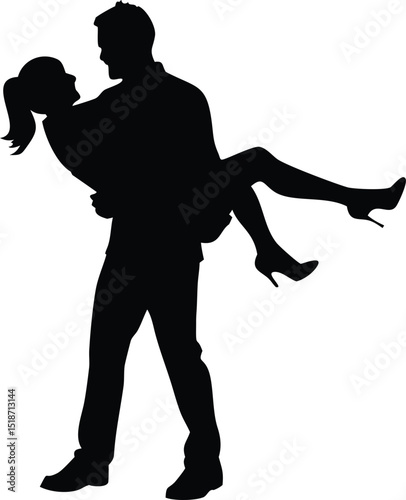 a black silhouette of a man carrying a woman 