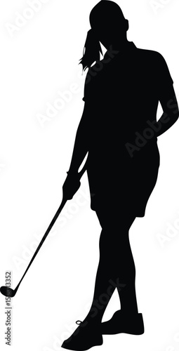 a golf player woman standing pose vector silhouette 
