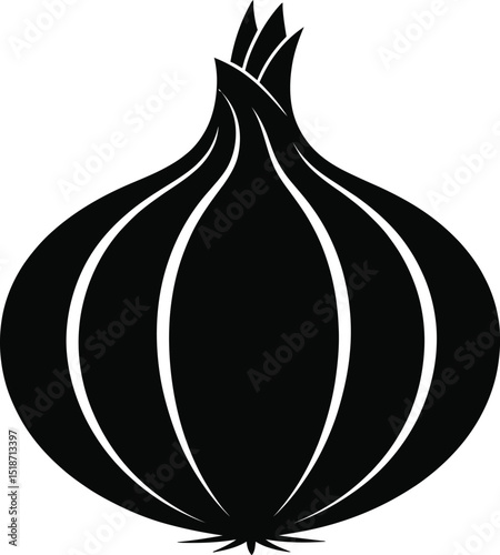 Black Onion Silhouette Vector – Fresh Vegetable Clipart Icon