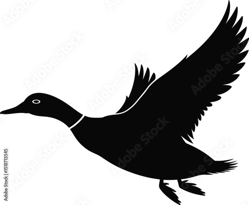 Flying Duck Silhouette Vector – Waterfowl Bird Clipart Icon