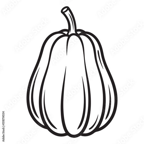 Pumpkin Illustration, simple, line-drawn illustration of a pumpkin. The illustration focuses on the classic pumpkin shape, with a rounded, slightly flattened 