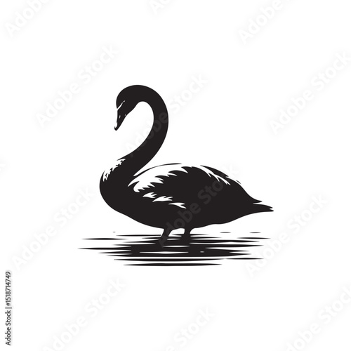 **"Majestic Tundra Swan Vector Silhouette: Elegant Arctic Waterfowl Design Featuring Long Neck, Rounded Body, and Graceful Pose in Clean, Minimalist Style for Crafts and Digital Art"**
