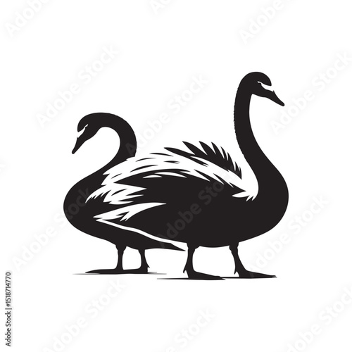 **"Majestic Tundra Swan Vector Silhouette: Elegant Arctic Waterfowl Design Featuring Long Neck, Rounded Body, and Graceful Pose in Clean, Minimalist Style for Crafts and Digital Art"**
