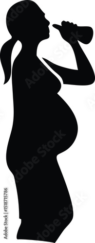 pregnant woman drink water vector silhouette