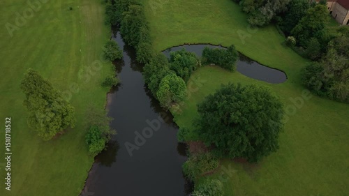 A panoramic drone view of the city and the castle, which sits on the water, in Steinfurt, Germany (Wasserschloss Burgsteinfurt)