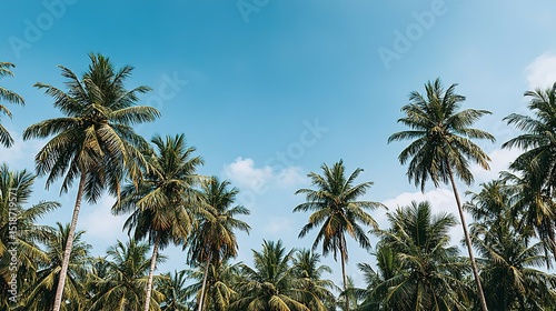 Lush palm trees against a clear blue sky.