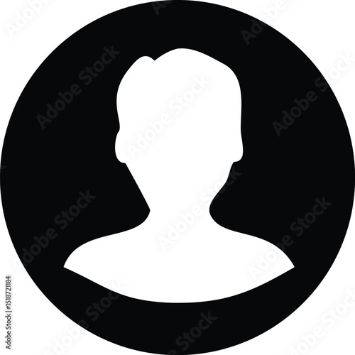 White silhouette of a person in a black circle representing a user profile or default avatar image design