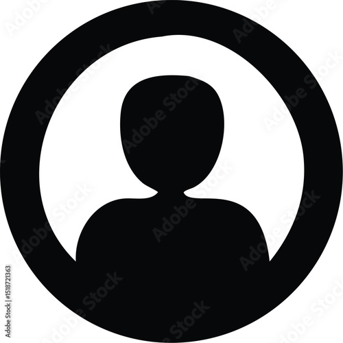 Silhouette of a person inside a circle representing user profile and account access icon design element