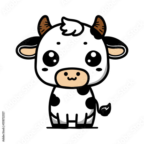 Funny, cute cow cartoon animal illustration isolated on white