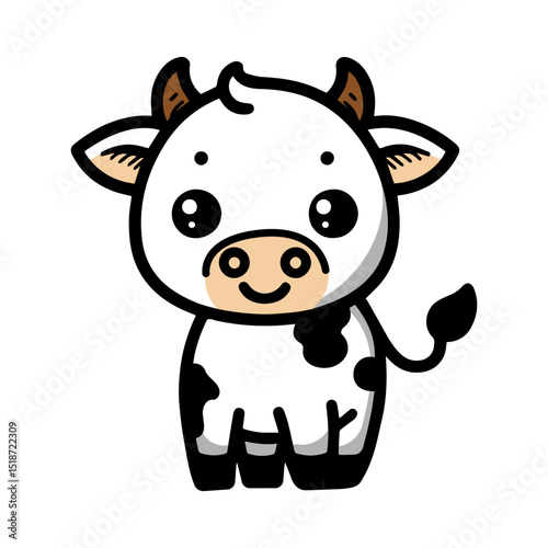 Funny, cute cow cartoon animal illustration isolated on white