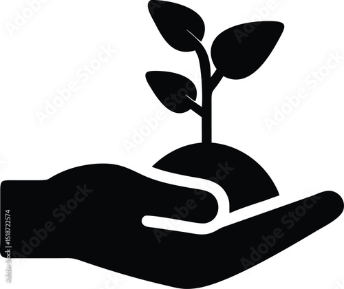 hand holding seedling silhouette