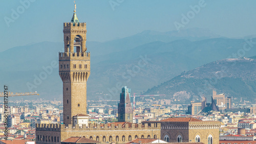 Photos Palazzo Vecchio timelapse on piazza della Signora in the morning as seen from Piazzale Michelangelo