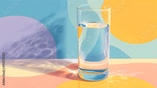 Glass of water on pastel abstract background