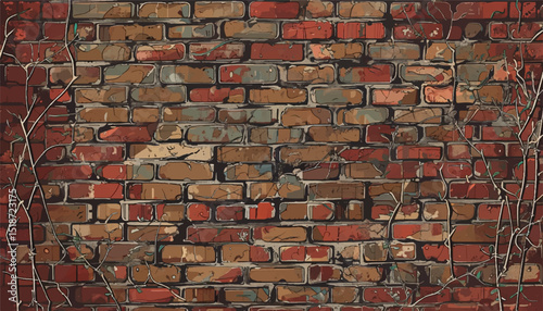 Old weathered brick wall background. Brick wall texture. Damaged brick wall. 