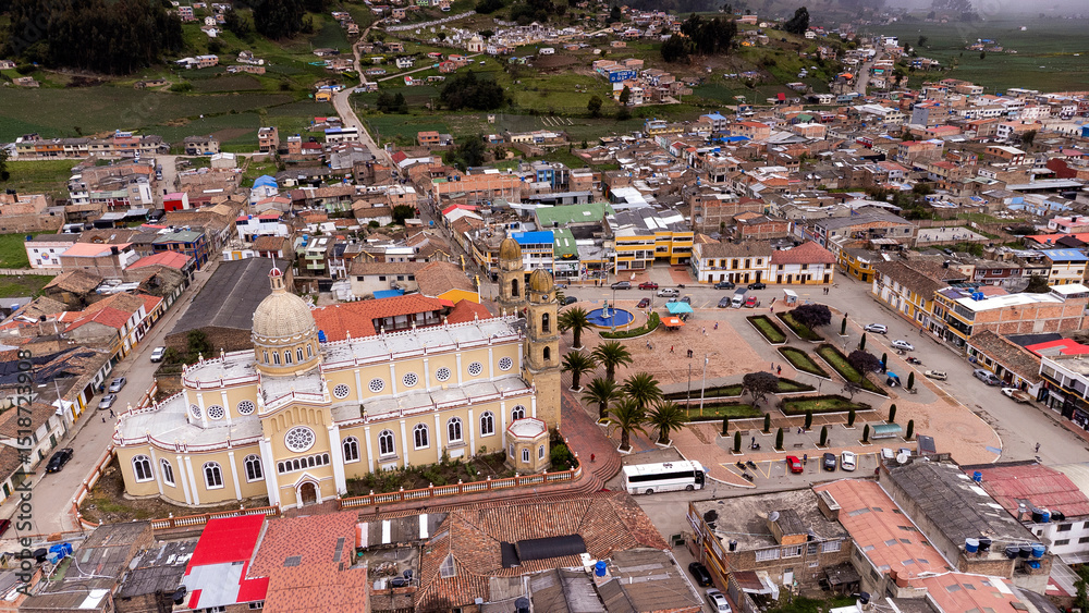 Fototapeta premium Aquitania, Boyaca - Colombia. May 9, 2025. Panoramic drone view, municipality located 78 kilometers from Tunja
