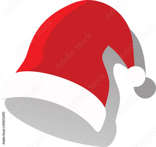 realistic red santa claus hat with shadow silhouet 