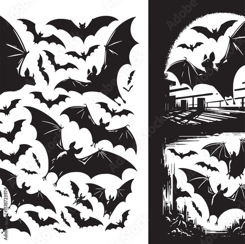 Flying Bat Silhouette Vector for Halloween