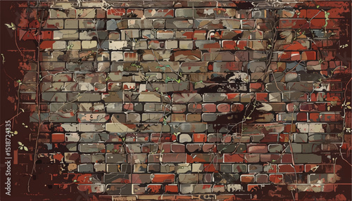 Old weathered brick wall background. Brick wall texture. Damaged brick wall. 