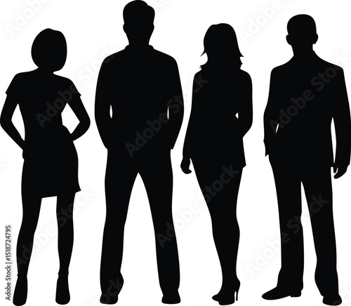silhouettes of men and women on a white background