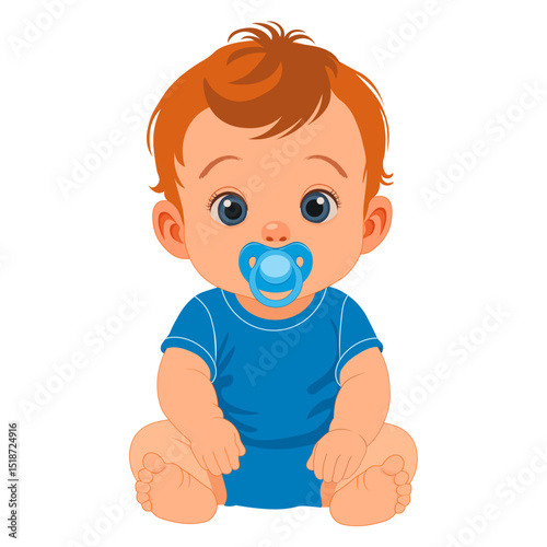 baby with blue pacifier and in blue clothes