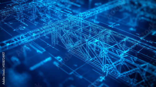 Intricate architectural blueprint of a modern bridge design—symbolizing engineering precision, innovation, structural integrity, and the fusion of technical planning with architectural vision.
