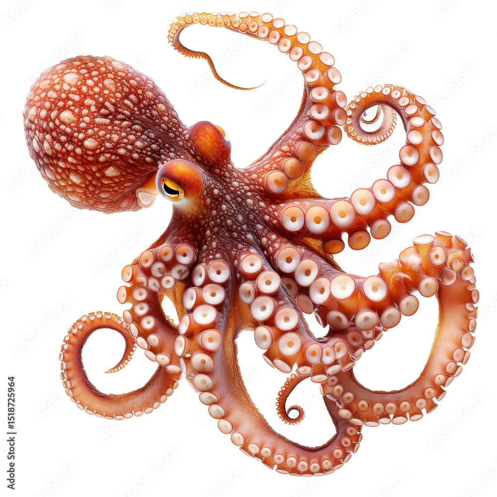 Obraz premium Octopus is fascinating marine creature known for its intelligence and unique appearance. This vibrant octopus showcases its intricate patterns and colors, highlighting its adaptability in ocean