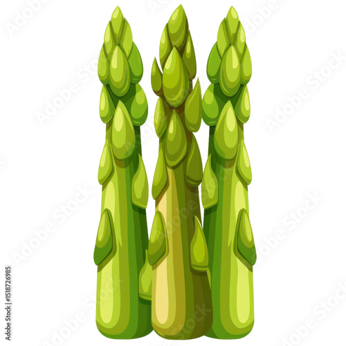 Fresh green asparagus stalks stand tall, showcasing their vibrant color and unique shape. This illustration captures essence of healthy eating and nature bounty
