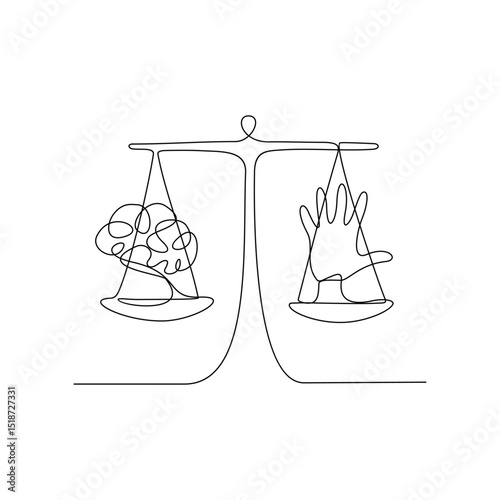 One continuous line vector design illustration drawing education concept of lines form a balanced scale between theory and practice, with weights changing according to educational level.