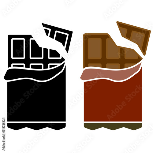 partially opened and broken chocolate bar icon, sweet food, snack, dessert, indulgence, milk chocolate, dark chocolate, or delicious food, simple, modern, suitable for web design, mobile applications