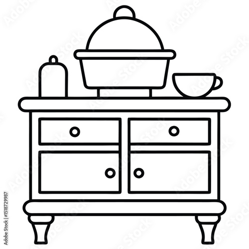 Illustration of a buffet server with drawers isolated on white background
