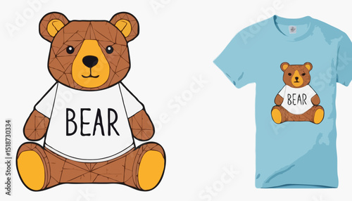 Polygonal illustration of Bear doll t shirt design, vector graphic, typographic poster or tshirts street wear and Urban style