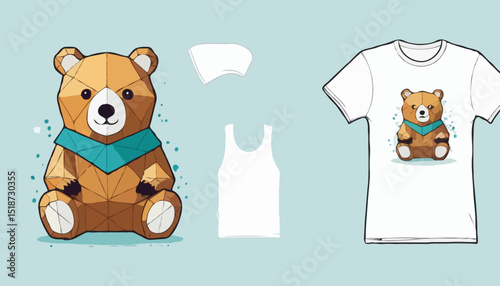 Polygonal illustration of Bear doll t shirt design, vector graphic, typographic poster or tshirts street wear and Urban style