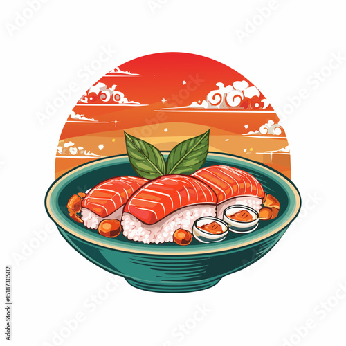 Vintage illustration of japanese food t shirt design, vector graphic, typographic poster or tshirts street wear and Urban style