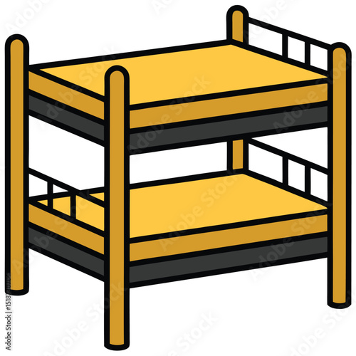 Illustration of a yellow and black bunk bed isolated on transparent background
