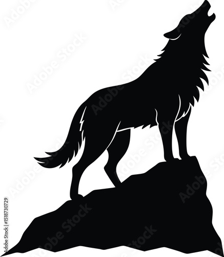Silhouette of a lone wolf howling on a rock, a classic image of wilderness and freedom