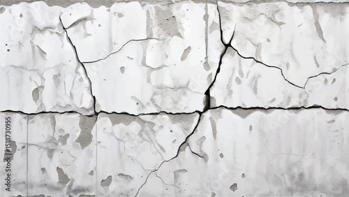 Cracked concrete wall texture. White Concrete Wall with Cracks and Worn Edges. Cracked wall. 
